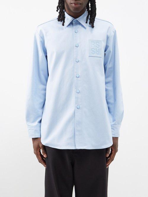 Raf Simons - Leather-patch Denim Shirt - Mens - Light Blue