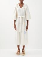 Vika 2.0 - Floral-appliqu Organic Cotton-blend Dress - Womens - Cream