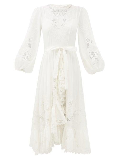 Matchesfashion.com Zimmermann - Lulu Balloon-sleeve Broderie-anglaise Midi Dress - Womens - Ivory