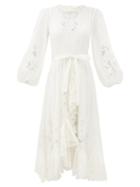 Matchesfashion.com Zimmermann - Lulu Balloon-sleeve Broderie-anglaise Midi Dress - Womens - Ivory