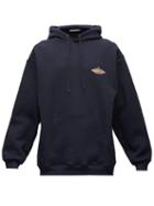 Matchesfashion.com Balenciaga - Bonjour-print Cotton-jersey Hooded Sweatshirt - Mens - Navy