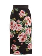Dolce & Gabbana Rose-print Stretch-silk Skirt