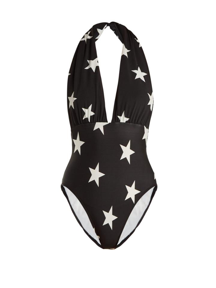 Norma Kamali Star-print Halterneck Swimsuit
