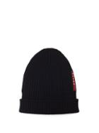Matchesfashion.com Prada - Logo Embellished Ribbed Knit Beanie Hat - Mens - Black