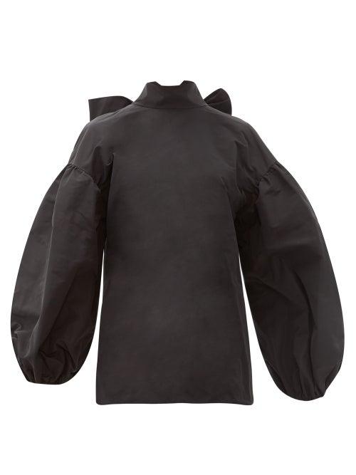 Matchesfashion.com Valentino - Bow-back Cotton-blend Faille Blouse - Womens - Black