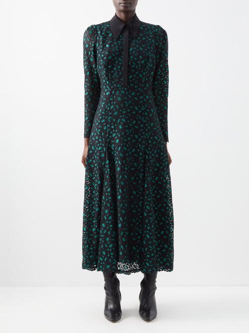 Cefinn - Hira Leopard-print Lace Maxi Dress - Womens - Green Black