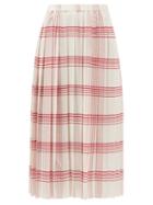 Matchesfashion.com Sara Lanzi - Madras Pleated Checked-canvas Midi Skirt - Womens - Cream Print