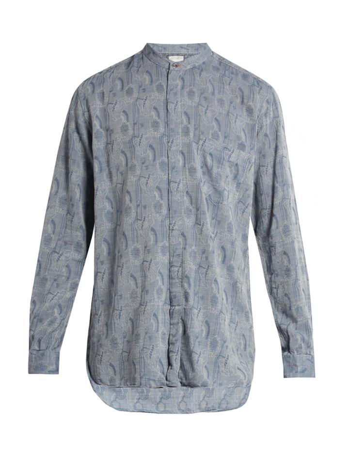 Paul Smith Collarless Floral-jacquard Shirt