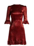 Matchesfashion.com The Vampire's Wife - Festival Ruffle Trimmed Silk Blend Lam Mini Dress - Womens - Red