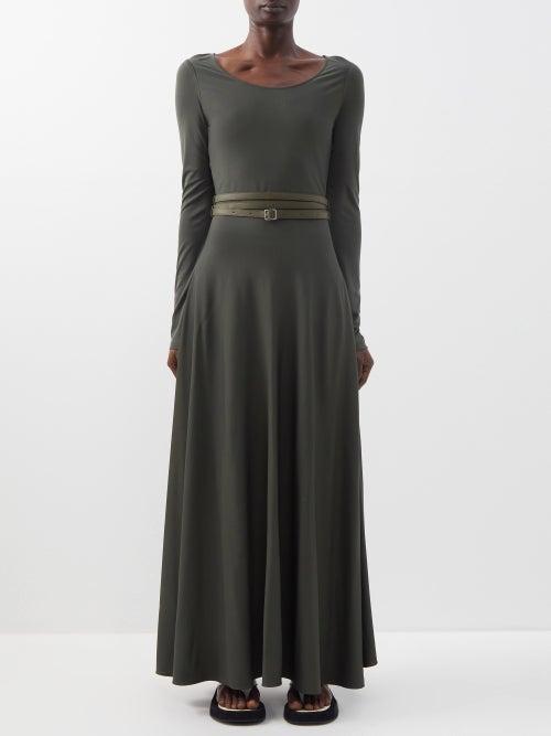 Loewe - Scoop-neck Belted Jersey Midi Dress - Womens - Khaki