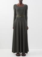 Loewe - Scoop-neck Belted Jersey Midi Dress - Womens - Khaki