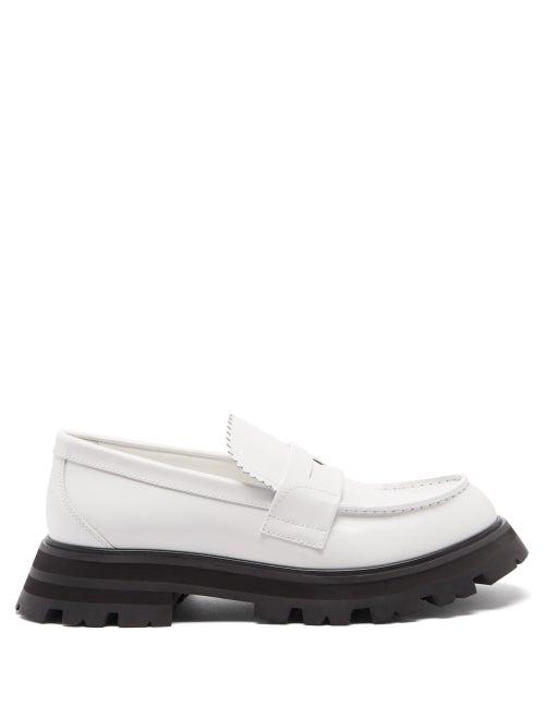 Alexander Mcqueen - Leather Penny Loafers - Womens - White Multi