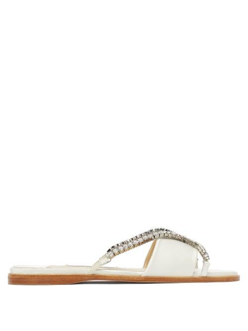 Matchesfashion.com Jimmy Choo - Aadi Crystal Cross-strap Satin Slides - Womens - Ivory