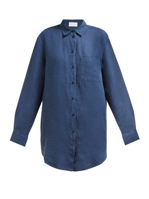 Matchesfashion.com Asceno - Oversized Linen Poplin Shirt - Womens - Navy