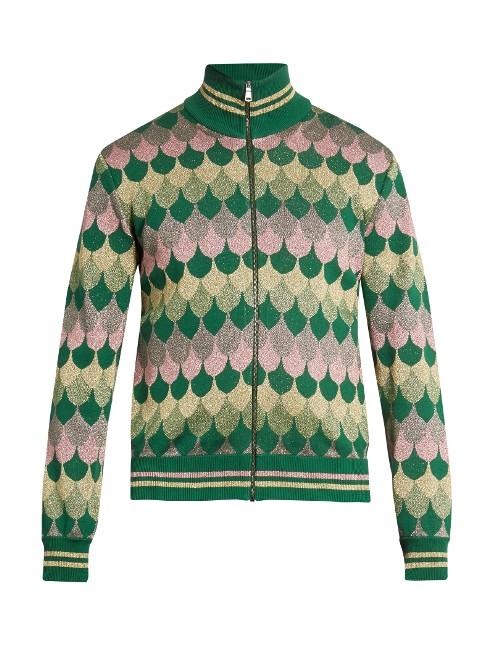 Gucci Zip-through Roll-neck Wave-jacquard Sweater