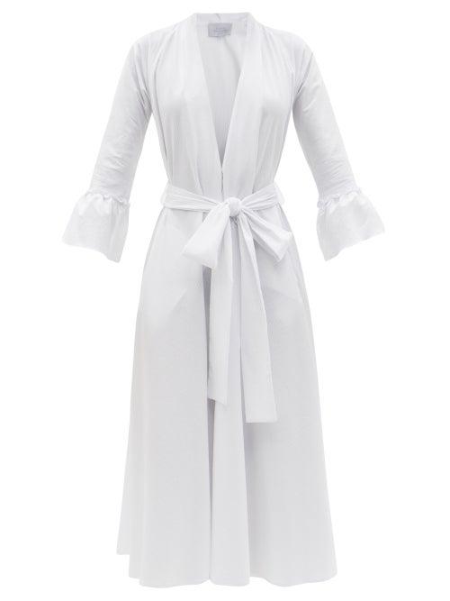 Matchesfashion.com Luisa Beccaria - Belted Striped Cotton-blend Midi Dress - Womens - White