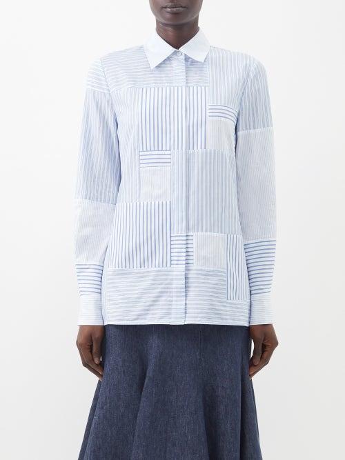 Gabriela Hearst - Taj Patchworked Upcycled Cotton And Linen Shirt - Womens - Blue Multi