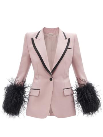 Gucci - Feather-trimmed Wool-blend Panama Suit Jacket - Womens - Pink