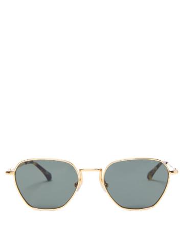 Matchesfashion.com Linda Farrow - X Alessandra Rich Hexagonal Metal Sunglasses - Womens - Green