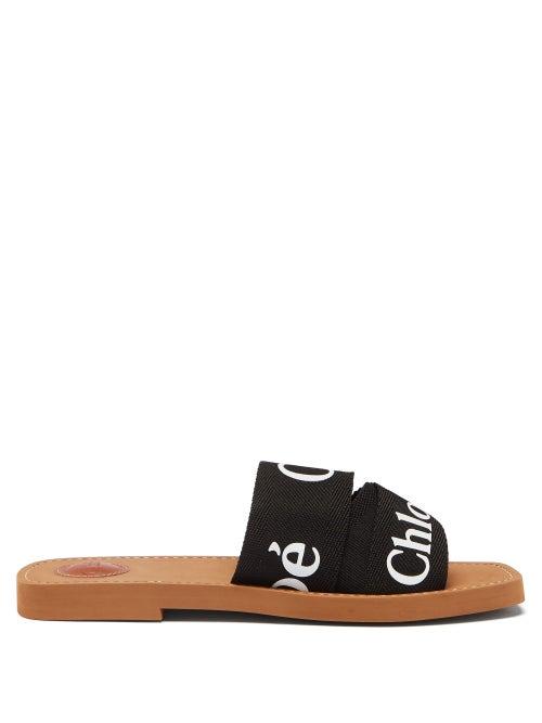 Chlo - Woody Canvas And Leather Slides - Womens - Black