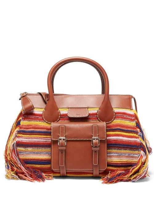 Chlo - Edith Leather-trim Striped Cashmere Bag - Womens - Multi