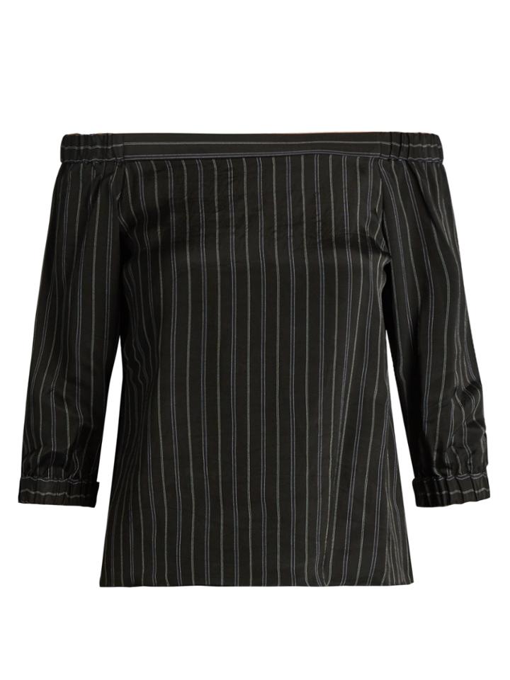 Tibi Striped Off-the-shoulder Satin Top