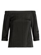 Tibi Striped Off-the-shoulder Satin Top