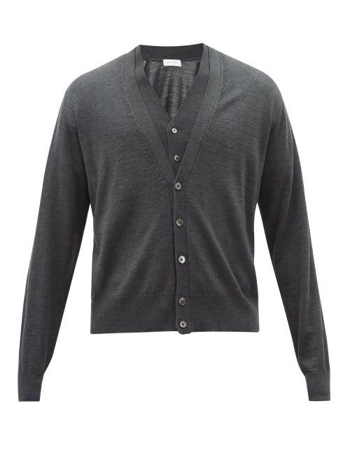 Matchesfashion.com Lemaire - Double V-neck Merino-wool Cardigan - Mens - Dark Grey