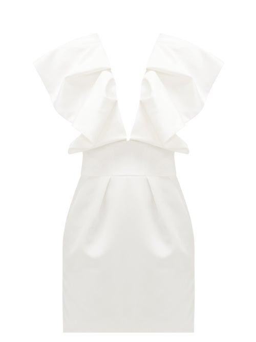 Matchesfashion.com Alexandre Vauthier - Ruffled Plunge-neck Satin Mini Dress - Womens - Ivory