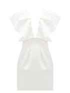 Matchesfashion.com Alexandre Vauthier - Ruffled Plunge-neck Satin Mini Dress - Womens - Ivory