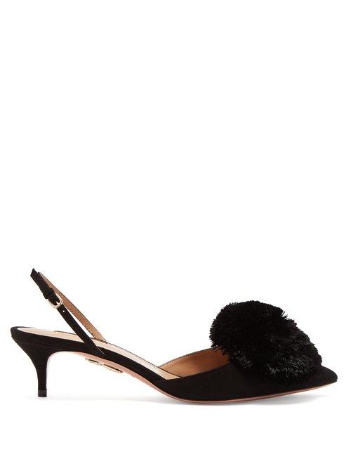 Matchesfashion.com Aquazzura - Powder Puff 50 Slingback Suede Pumps - Womens - Black