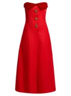 Matchesfashion.com Rebecca De Ravenel - Strapless Silk And Wool Blend Midi Dress - Womens - Red