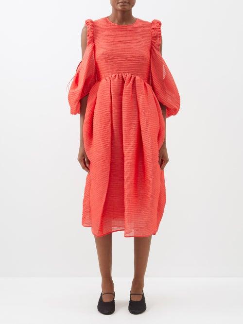 Cecilie Bahnsen - Eero Cutout-shoulder Matelass Midi Dress - Womens - Bright Red