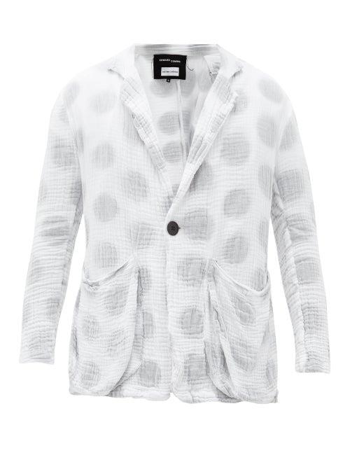 Matchesfashion.com Edward Cuming - X Pattern Chineso Polka-dot Cotton-gauze Blazer - Mens - Grey White