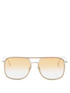 Matchesfashion.com Victoria Beckham - Aviator Metal And Leather-trimmed Sunglasses - Womens - Light Brown