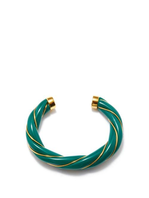 Aurlie Bidermann - Diana Resin & Gold-plated Twisted Cuff - Womens - Green Gold