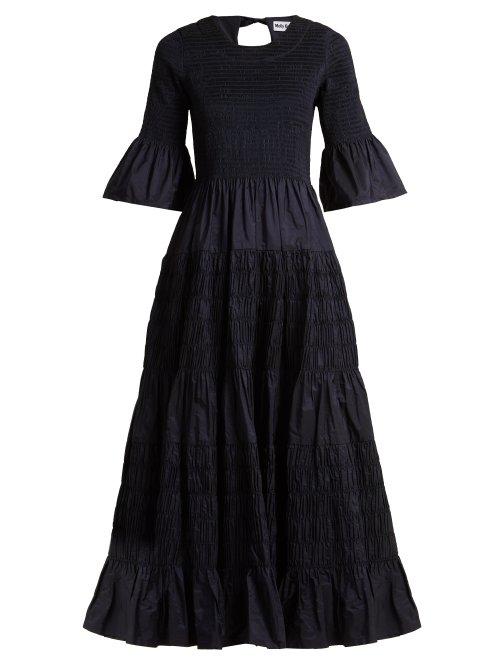 Matchesfashion.com Molly Goddard - Shaan Shirred Taffeta Maxi Dress - Womens - Navy