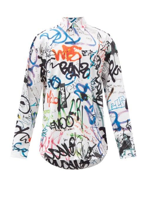 Matchesfashion.com Vetements - Graffiti-print Cotton-poplin Shirt - Mens - White Multi