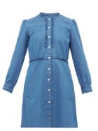 Matchesfashion.com A.p.c. - Hoshi Ruffled Chambray Mini Dress - Womens - Denim