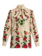Matchesfashion.com Gucci - Rose Garden Print Silk Crepe De Chine Blouse - Womens - Ivory Multi