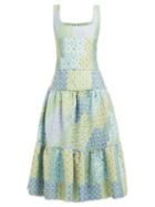 Matchesfashion.com Luisa Beccaria - Tiered Cloqu Midi Dress - Womens - Blue Print