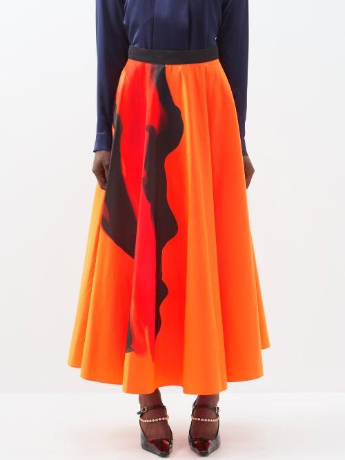 Roksanda - Tamarine Printed-taffeta Midi Skirt - Womens - Orange Print