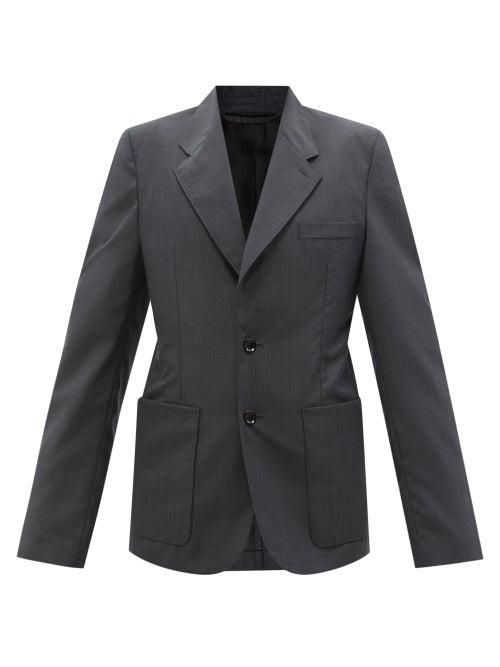 Lemaire - Oversized Micro-check Wool Blazer - Womens - Dark Grey