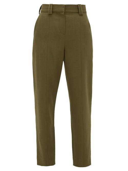 Matchesfashion.com Balmain - Carrot-leg Grain De Poudre Trousers - Womens - Khaki