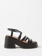 Ganni - Crossover Platform Leather Sandals - Womens - Black