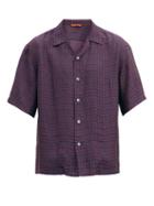 Matchesfashion.com Barena Venezia - Solana Cuban-collar Checked-jacquard Shirt - Mens - Navy Multi