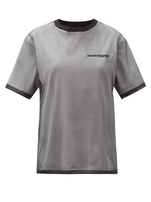 Matchesfashion.com Alexander Mcqueen - Logo-embroidered Silk-mesh And Cotton T-shirt - Womens - Black White