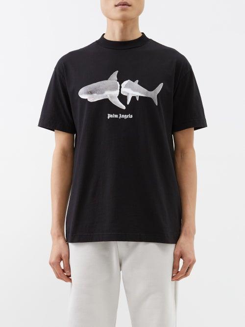 Palm Angels - Shark-print Cotton-jersey T-shirt - Mens - Black White