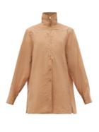 Matchesfashion.com Lemaire - High Neck Zip Silk Blend Shirt - Womens - Tan