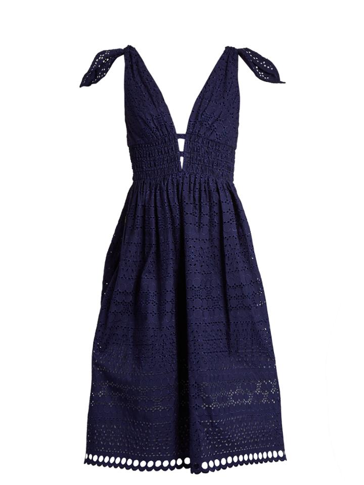 Self-portrait Deep V-neck Broderie-anglaise Dress